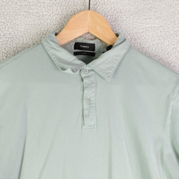 Theory Polo Womens Large Green Shirt Slim Fit Preppy Golf Lightweight Stretch - Picture 2 of 8